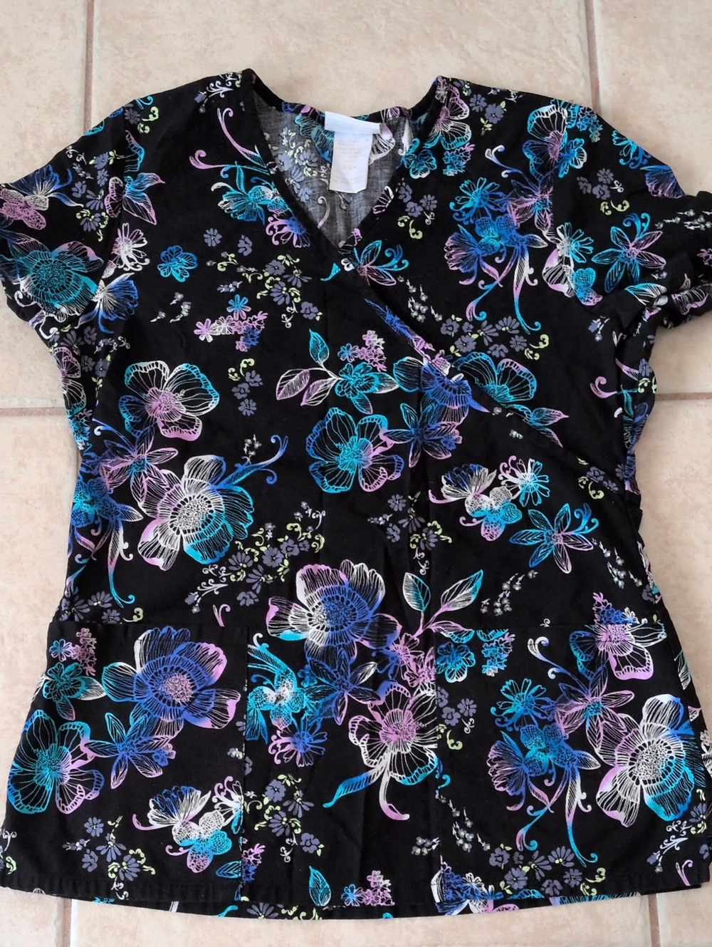 Scrubstar Floral Scrub Top Women Size Small